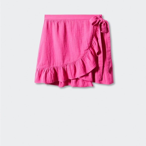 Mango Hot Pink Ruffled Wrap Mini Skirt - Picture 2 of 5